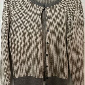J. Crew Chevron Knit Button Cardigan in Cream and Gray
